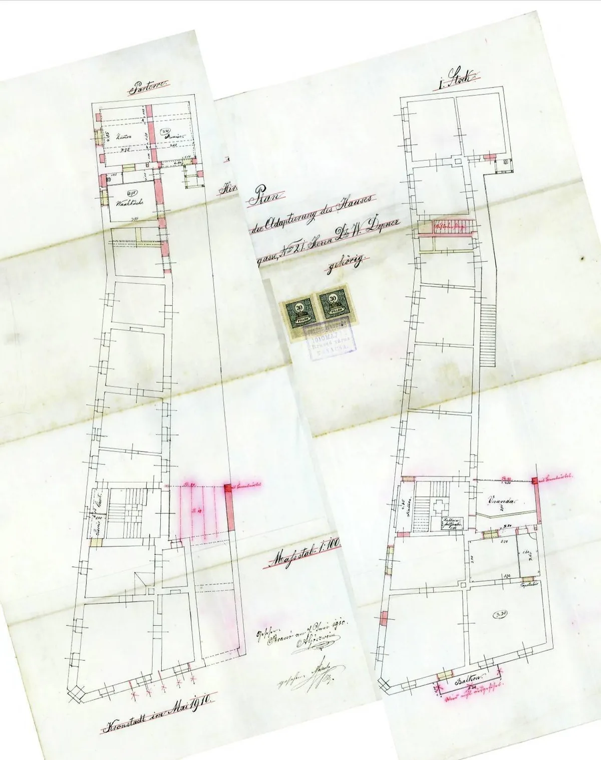 „Plan für die Adaptierung des Hauses Hirschergasse Nr. 21, Herrn Dr. W. Depner gehörig
